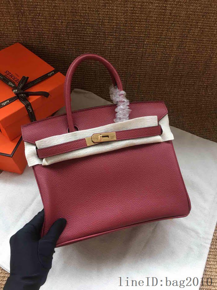 愛馬仕HERMES Birkin 鉑金包 酒紅色 進口小牛皮 金銀扣 皮質細膩柔軟 時尚女手提包  tdher1135